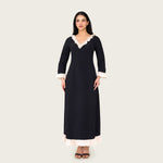Black Contrast Ruffle Maxi Dress with Ivory Trim - Noētic