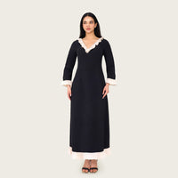 Black Contrast Ruffle Maxi Dress with Ivory Trim - Noētic