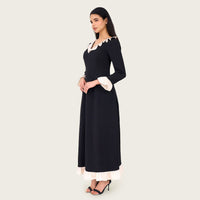 Black Contrast Ruffle Maxi Dress with Ivory Trim - Noētic