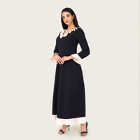Black Contrast Ruffle Maxi Dress with Ivory Trim - Noētic