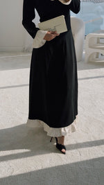 Black Contrast Ruffle Maxi Dress with Ivory Trim - Noētic
