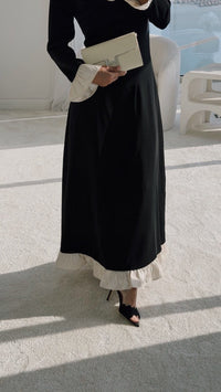 Black Contrast Ruffle Maxi Dress with Ivory Trim - Noētic