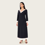 Black Contrast Ruffle Maxi Dress with Ivory Trim - Noētic