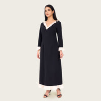 Black Contrast Ruffle Maxi Dress with Ivory Trim - Noētic