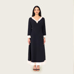 Black Contrast Ruffle Maxi Dress with Ivory Trim - Noētic
