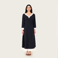 Black Contrast Ruffle Maxi Dress with Ivory Trim - Noētic
