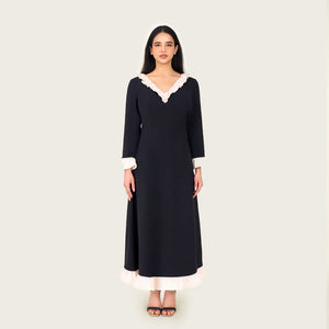Black Contrast Ruffle Maxi Dress with Ivory Trim - Noētic