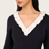 Black Contrast Ruffle Maxi Dress with Ivory Trim - Noētic