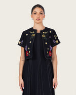 Black Embroidered Ankle Length Dress with Cropped Jacket - Noētic