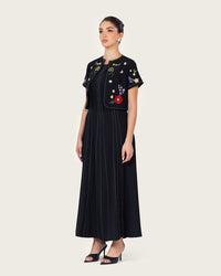 Black Embroidered Ankle Length Dress with Cropped Jacket - Noētic