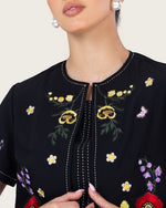 Black Embroidered Ankle Length Dress with Cropped Jacket - Noētic