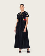 Black Embroidered Ankle Length Dress with Cropped Jacket - Noētic