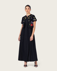 Black Embroidered Ankle Length Dress with Cropped Jacket - Noētic