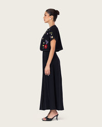 Black Embroidered Ankle Length Dress with Cropped Jacket - Noētic