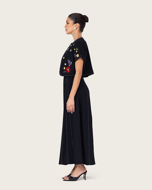 Black Embroidered Ankle Length Dress with Cropped Jacket - Noētic