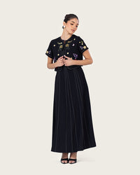 Black Embroidered Ankle Length Dress with Cropped Jacket - Noētic