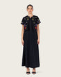 Black Embroidered Ankle Length Dress with Cropped Jacket - Noētic