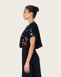 Black Embroidered Ankle Length Dress with Cropped Jacket - Noētic