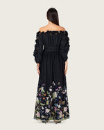 Black Floral Blend Off-Shoulder Maxi Dress with Waist Tie - Noētic