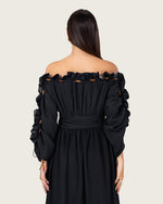 Black Floral Blend Off-Shoulder Maxi Dress with Waist Tie - Noētic