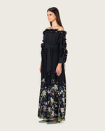 Black Floral Blend Off-Shoulder Maxi Dress with Waist Tie - Noētic
