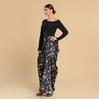 Black Floral Draped Skirt dress - Noētic