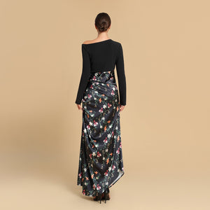 Black Floral Draped Skirt dress - Noētic