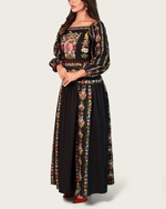 Black Floral Linen Dress with Hand-Beaded Waist - Noētic