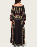 Black Floral Linen Dress with Hand-Beaded Waist - Noētic