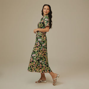 Black Floral Linen Shirt Dress - Noētic