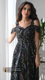 Black Floral Maxi Dress with Off-Shoulder Detail - Noētic