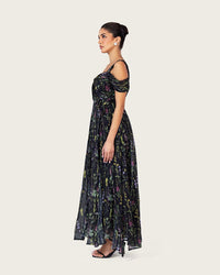 Black Floral Maxi Dress with Off-Shoulder Detail - Noētic