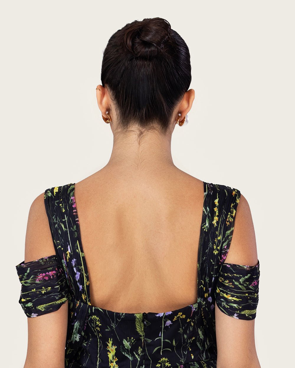 Black Floral Maxi Dress with Off-Shoulder Detail - Noētic