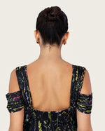 Black Floral Maxi Dress with Off-Shoulder Detail - Noētic