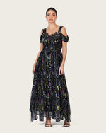Black Floral Maxi Dress with Off-Shoulder Detail - Noētic