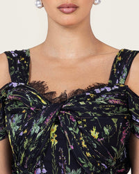 Black Floral Maxi Dress with Off-Shoulder Detail - Noētic