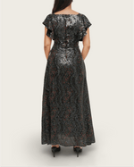 Black Floral Sequin Maxi Dress with Flutter Sleeves - Noētic
