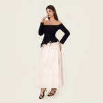 Black & Ivory Off-Shoulder Crepe Occasion Dress with Floral Appliqué - Noētic