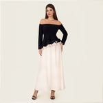 Black & Ivory Off-Shoulder Crepe Occasion Dress with Floral Appliqué - Noētic