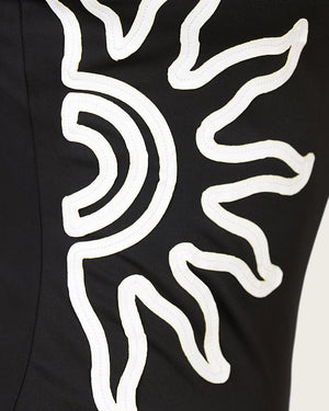 Black One-Piece Swimsuit with Sun Motif and Removable Straps - Noētic
