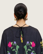 Black Printed Maxi Kaftan Dress with Beaded Tassel - Noētic