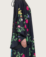Black Printed Maxi Kaftan Dress with Beaded Tassel - Noētic