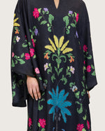 Black Printed Maxi Kaftan Dress with Beaded Tassel - Noētic