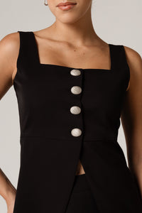 Black Set with Co-Ord Top with Square Neckline – Casual & Modern Style - Noētic