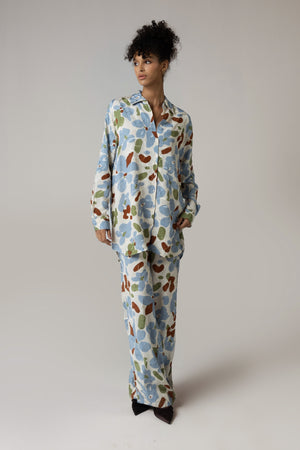 Blue and Brown Printed Co-ord Pant - Noētic