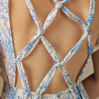 Blue And White Reef Linen Dress - Noētic