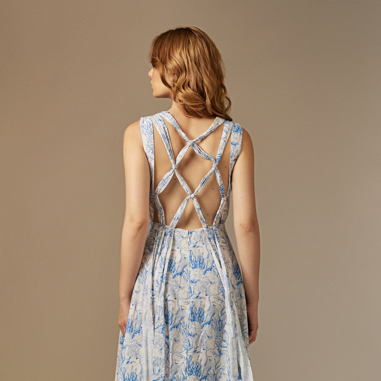 Blue And White Reef Linen Dress - Noētic