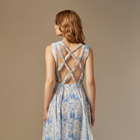 Blue And White Reef Linen Dress - Noētic