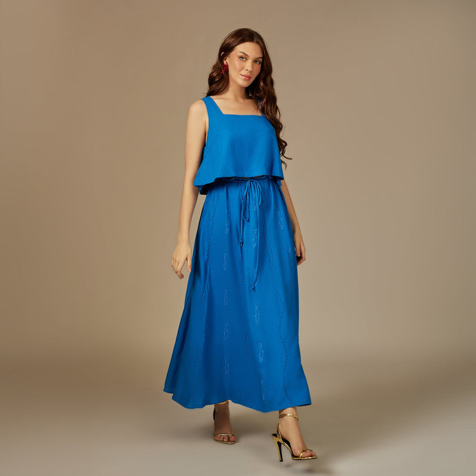 embroidered fish dress Blue Set XS also_available_pn:Also Available in Petite Black Dress For Winter Size:US 18Plus  / UK 22 / EU 48 a framed castle embroidery
