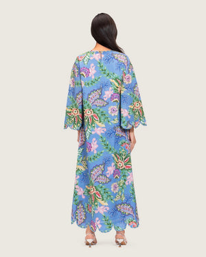 Blue Floral Maxi Dress with Square Neckline - Noētic
